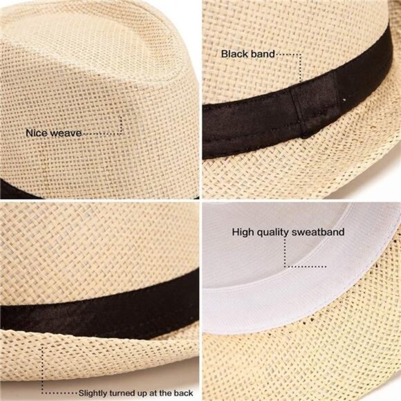 Straw Trilby Fedora Hat for Men 1920s Short Brim Wool Felt Panama Cap 7 - Picture 4 of 6